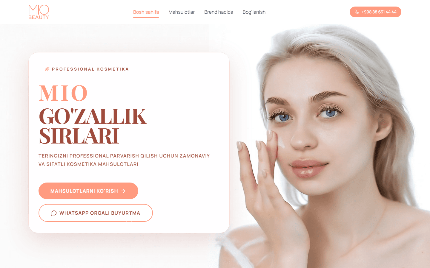 Mio Beauty veb-sayti ko‘rinishi